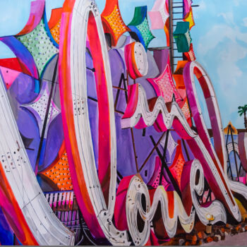 Ζωγραφική με τίτλο "Neon Graveyard" από Kristin Voss, Αυθεντικά έργα τέχνης, Ακρυλικό Τοποθετήθηκε στο Ξύλινο φορείο σκελετό