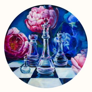 "Chess and Flowers A…" başlıklı Tablo Tutsi Nellis tarafından, Orijinal sanat, Akrilik Karton üzerine monte edilmiş