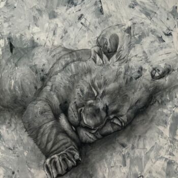 "Lionceau" başlıklı Tablo Émilie Pineau tarafından, Orijinal sanat, Akrilik Ahşap Sedye çerçevesi üzerine monte edilmiş