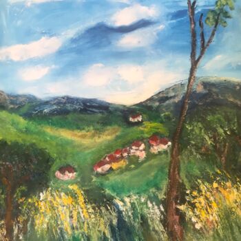 Peinture intitulée "Le village en monta…" par Maria Helena De  Macedo  Benier, Œuvre d'art originale, Huile