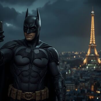 Digitale Kunst mit dem Titel "Batman à Paris" von Farouk Ferrah, Original-Kunstwerk, KI-generiertes Bild