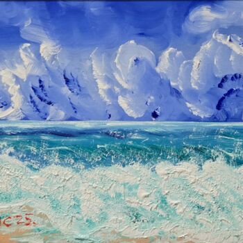 Painting titled "Ocean" by Mevlida Sofic, Original Artwork, Oil Mounted on Wood Stretcher frame