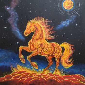 Pintura intitulada "The Horse: A Celest…" por Natalya Popovtseva, Obras de arte originais, Acrílico