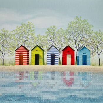 "Les cabanes au bord…" başlıklı Tablo Nathalie Si Pié tarafından, Orijinal sanat, Petrol Ahşap Sedye çerçevesi üzerine monte…