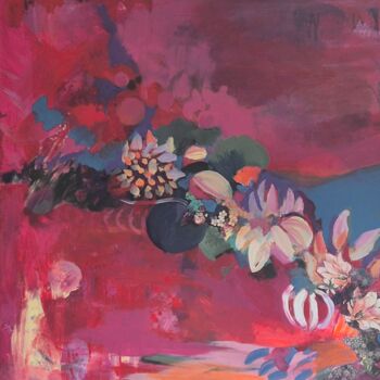 Schilderij getiteld "Abondance écarlate" door Valérie Blum (Valery), Origineel Kunstwerk, Acryl Gemonteerd op Frame voor hou…
