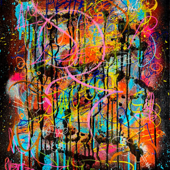 Malarstwo zatytułowany „Euphoria Tableau Ab…” autorstwa Pvettese, Oryginalna praca, Farba w spray'u Zamontowany na Drewniana…