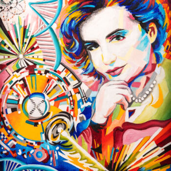 Painting titled "Rosalind Franklin" by Marianne Kiciak, Original Artwork, Oil Mounted on Wood Panel