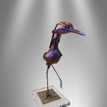 Sculpture intitulée "d'un pas curieux" par Adda Merzougui, Œuvre d'art originale, Métaux