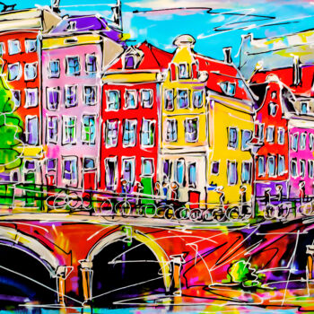 Malarstwo zatytułowany „Canal of Amsterdam…” autorstwa Mathias (1975), Oryginalna praca, Akryl