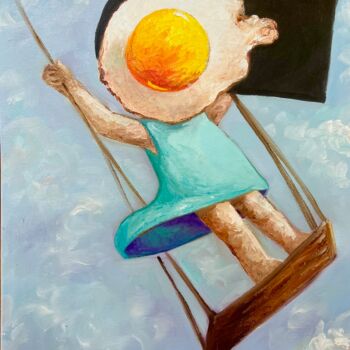 Malarstwo zatytułowany „Sumi on a swing” autorstwa Ta Byrne, Oryginalna praca, Olej Zamontowany na Drewniana rama noszy