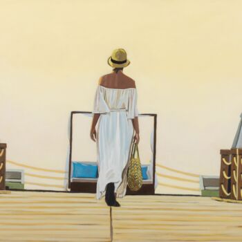 Painting titled "The pontoon" by Yvan Favre, Original Artwork, Oil Mounted on Wood Stretcher frame