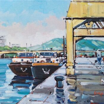 Painting titled "Les quais à Rouen" by Philippe Euger, Original Artwork, Oil