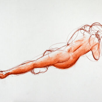 Disegno intitolato "Nu couché de dos -…" da Alliet-Delacroix, Opera d'arte originale, Gesso