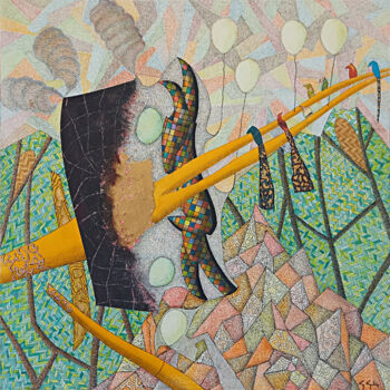 Painting titled "La délicieuse libra…" by Gérard Gelin, Original Artwork, Acrylic Mounted on Wood Panel