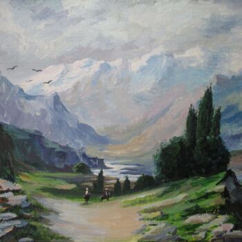 "Two Riders" başlıklı Tablo Olga Sunchali tarafından, Orijinal sanat, Guaş boya Karton üzerine monte edilmiş