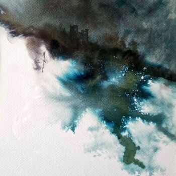 Painting titled "Chateau Black Blue…" by Jean-Michel Bregeras, Original Artwork, Watercolor