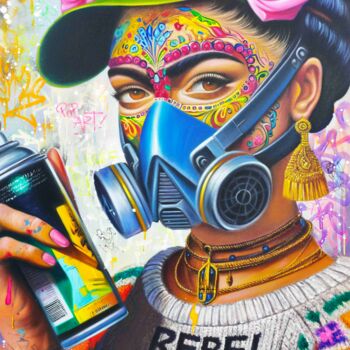 绘画 标题为“Frida Kahlo Street…” 由Vincent Bardou, 原创艺术品, 丙烯 安装在木质担架架上