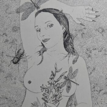 Printmaking titled "Les Glaïeuls" by Angèle Bantignie, Original Artwork, Etching