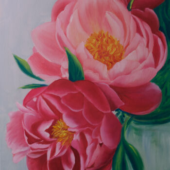 Schilderij getiteld "Coral petals" door Nelia Hryhorenko, Origineel Kunstwerk, Olie Gemonteerd op Frame voor houten brancard