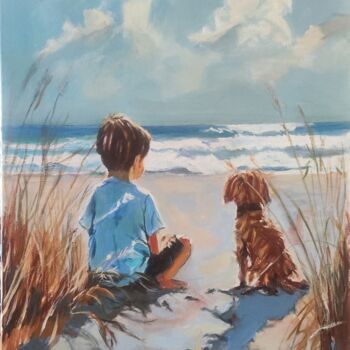 Painting titled "Petit garçon avec s…" by Patrick Foi, Original Artwork, Acrylic Mounted on Wood Stretcher frame