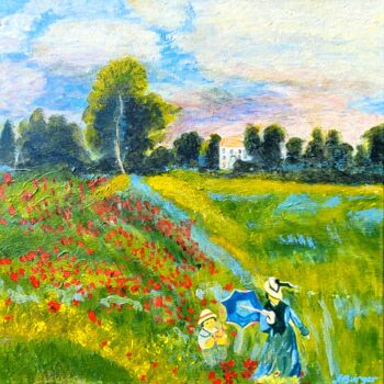 Pintura intitulada "Poppies and Parasol…" por Anna Burger, Obras de arte originais, Acrílico