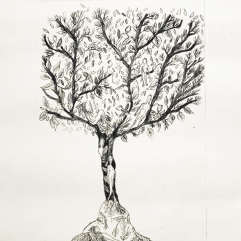 "L'arbre-monde" başlıklı Baskıresim Valérie Belmokhtar tarafından, Orijinal sanat, Gravür
