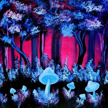 Painting titled "Neon Forest Dreams" by Tetiana Surshko (SurshkoArt), Original Artwork, Oil