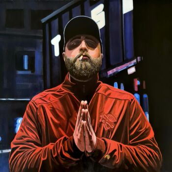 Ζωγραφική με τίτλο "Saint of me" από Yvan Favre, Αυθεντικά έργα τέχνης, Λάδι Τοποθετήθηκε στο Ξύλινο φορείο σκελετό