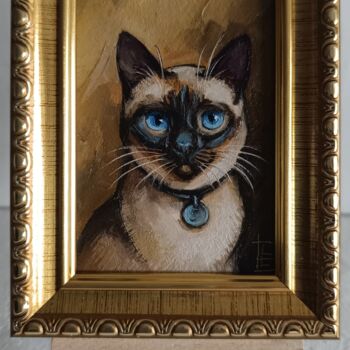 Pintura intitulada "Siamese cat portrai…" por Olesya Ermolaeva, Obras de arte originais, Óleo