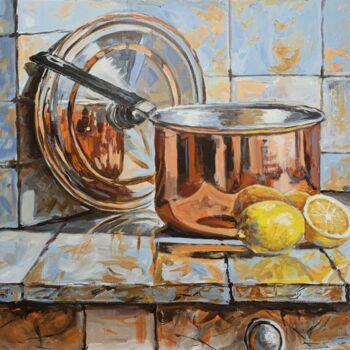 Schilderij getiteld "Simple joy. Copper…" door Vita Schagen, Origineel Kunstwerk, Acryl Gemonteerd op Frame voor houten bran…