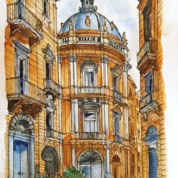 "🖼️ Light on the Dome" başlıklı Resim Armajay tarafından, Orijinal sanat, Suluboya