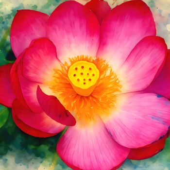 Digital Arts titled "Watercolor Lotus Fl…" by M Alk, Original Artwork, Digital Painting