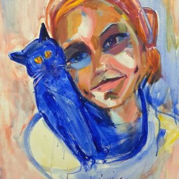 Painting titled "Portrait of a girl…" by Karibou Artist, Original Artwork, Acrylic Mounted on Wood Stretcher frame