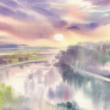 Ζωγραφική με τίτλο "Dawn in pastel colo…" από Alla Prisakar., Αυθεντικά έργα τέχνης, Ακουαρέλα