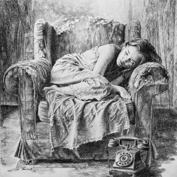 Drawing titled "6-ой сон Полины" by Boytsov, Original Artwork, Charcoal