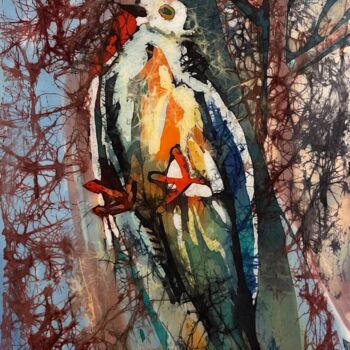 绘画 标题为“L'oiseau” 由Olga Rocher, 原创艺术品, 布 安装在木质担架架上