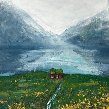 Картина под названием "Mountain Home by th…" - Julia Evpak, Подлинное произведение искусства, Акрил Установлен на Деревянная…