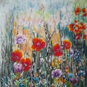 Painting titled "Oil Pastel Flowers:…" by Natalya Zhdanova, Original Artwork, Pastel