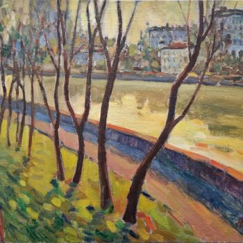 Peinture intitulée "Evening on the Emba…" par Anatolij Goncarenko, Œuvre d'art originale, Huile Monté sur Châssis en bois