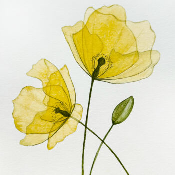 Painting titled "Yellow Mountain Pop…" by Tatiana Skrynnikova, Original Artwork, Watercolor
