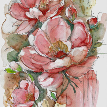 Painting titled "🌸 Éclats de pétales…" by Armajay, Original Artwork, Watercolor