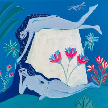 Schilderij getiteld "L’heure bleue" door Aurelie Assemat, Origineel Kunstwerk, Acryl Gemonteerd op Frame voor houten brancard