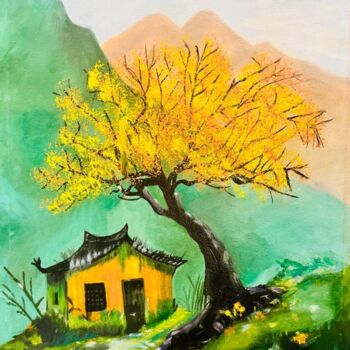 Картина под названием "Whispers of Autumn:…" - Ayesha Batool, Подлинное произведение искусства, Масло