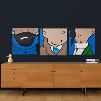 Painting titled "TINTIN & COMPAGNIE" by Les Pinceaux De Marie, Original Artwork, Acrylic Mounted on Wood Stretcher frame
