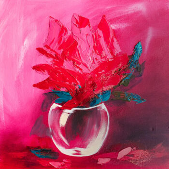 Painting titled "Impasto Red Bloom" by Tetiana Surshko (SurshkoArt), Original Artwork, Oil