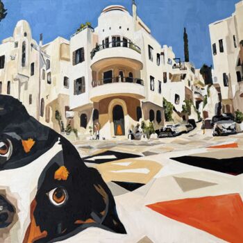 Painting titled "Dog in the City" by Victoria Kukuy, Original Artwork, Oil