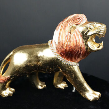 Rzeźba zatytułowany „Golden Lion” autorstwa Phantom Art, Oryginalna praca, Drewno