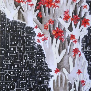 Peinture intitulée "Hands of Hope: Grow…" par Mona Erfanian Salim, Œuvre d'art originale, Pastel