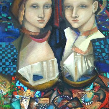 Painting titled "UN DUO DE SŒURS DU…" by Nadezda Baruns, Original Artwork, Oil Mounted on Wood Stretcher frame