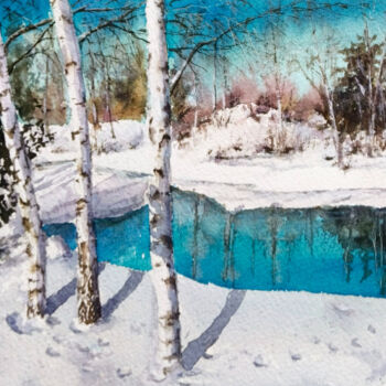 "Winter Lake" başlıklı Tablo Fineartderya tarafından, Orijinal sanat, Suluboya